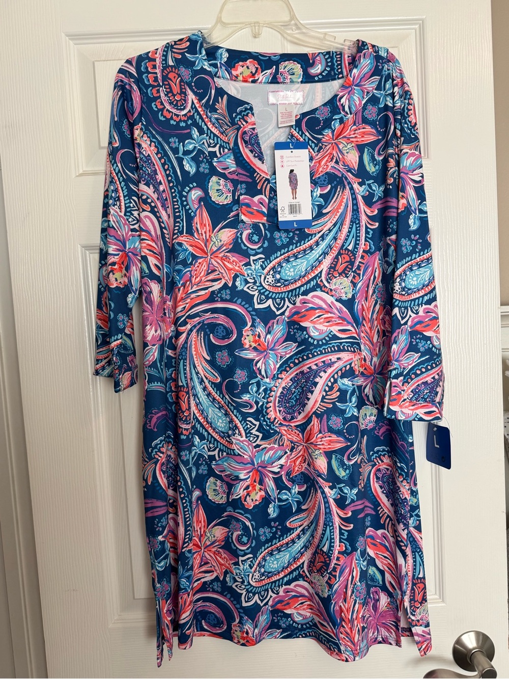 NWT Stella Parker Navy Paisley Floral Shift Dress, L